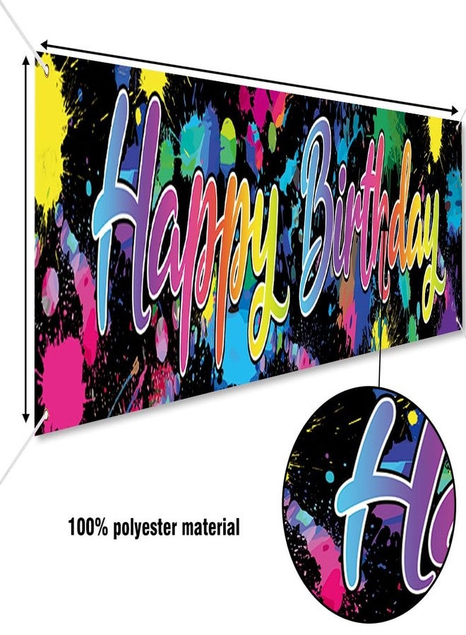 DOTOOMA 118 x 20 Inches Neon Glow In The Dark Happy Birthday Yard Banner Sign Color Graffiti Splash Paint Polyester Children Baby Shower Party Decorations Supplies Indoor Outdoor - Image 5